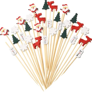 100 kozarcev Božič Cocktail Izbirčen Santa Claus Snežinka Elk Sadje Bambusa Zobotrebci za Pijača, Sladica Hrane Predjedi Dekoracijo