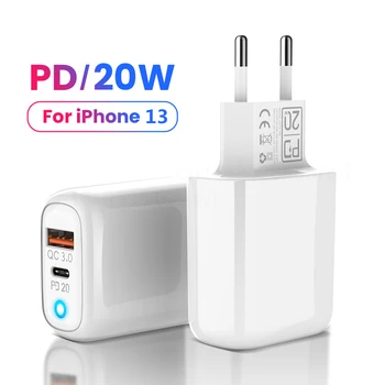 2 Vrata USB Tip C Telefonski Polnilnik, QC3.0 PD20W Hitro Polnjenje Polnilnik ZDA/EU/UK Plug Potovalni Polnilnik Za iPhone 13 12 Xiaomi10