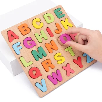 20 cm Lesene Puzzle Odbor Igrače Odbor Abeceda Število 3D Uganke Otroke Zgodaj Izobraževalne Igrače Ujemanje Pismo Družinske Igre