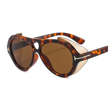 2021 Nov Modni Ovalne sončna Očala Ženske Moški PC Barva Objektiv Okvir Kovinski Okrasite Letnik blagovne Znamke Oblikovalec Leopard Športna sončna Očala