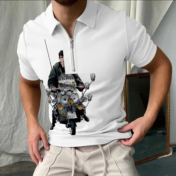 2021 Poletje Novo Kariran Verige Znak, Vzorec Kratka Sleeved Polo Majica 3D Tiskanje Moške Priložnostne Modni Trend Zadrgo Polo Majica