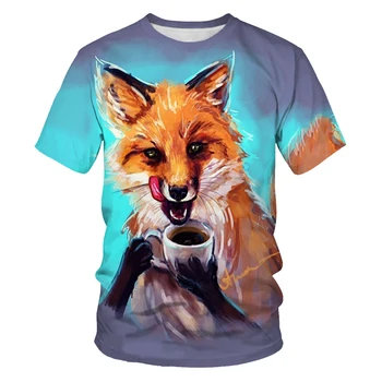 2021 poletje novo 3D tiskanih moška T-shirt moda volk in lisica zabavno kratkimi rokavi moški T-shirt