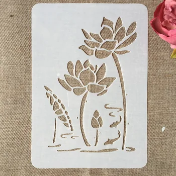 29 cm A4 Lotus Flower Ribnik DIY Layering Matrice Stensko Slikarstvo Album Kolorit Reliefi Album Dekorativni Predlogo
