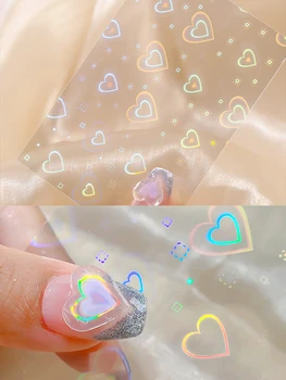 2pcs 3D Dinamično Aurora Ledu Nohtov Nalepko Steklo Laserski Srce Nail Art Nalepke Holo Samolepilne Nalepke Papir Manikura Dekoracijo