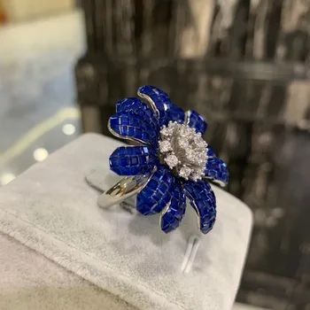 35 MM modra barva daisy cvet obroč 925 sterling srebrni barvi s kubičnih cirkon nevidno množico fine ženske, nakit brezplačna dostava