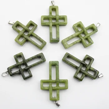 6pcs Naravnega kamna Južni Jade ročno izrezljane votlih križ obesek DIY nakit, izdelava ogrlica dodatki za moške in ženske, darila