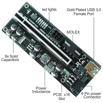 6pcs Ubit PCI-E Riser Kabel VER010S-Plus VODILA PCI Express Adapter USB3.0 6pin Sata 1x do 16x Razširitev Kartice Za ETHEREUM Rudarstvo