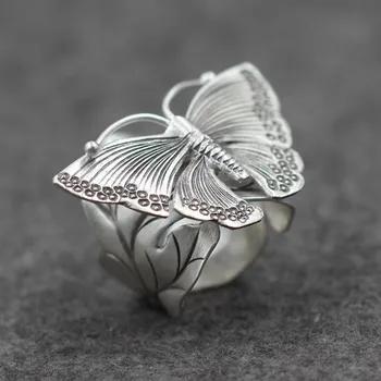 925 resnično sterling srebro metulj trendy obroč lady retro slogu prst prstan Tajski Ročno izdelane Srebrne PKY246