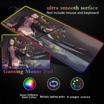 Anime Demon Slayer Kimetsu Ne Yaiba Metulj Gaming RGB Velika Miška Ploščica Računalnika Big Mousepad Led Osvetlitev Tipkovnice Desk Mat