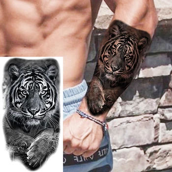 Black Tiger Začasne Tetovaže Realne Volk Vampir Lev, Škorpijon Lobanje Krono Ponaredek Tattoo Nalepke, Nogo, Roko Tatoos Za Moške, Ženske