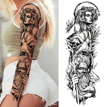 Bog Demon Začasno Rokav Tatoo Za Ženske, Moške Seksi Krila Black Flower Tetovaže Nalepke Ponaredek Velike Prenosljive Tatoos Dobave