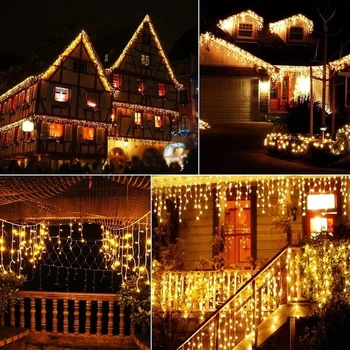 Božični Okraski za Dom na Prostem LED Zavese Ledenica Niz Luči Ulica Garland na Hiši Pozimi 220V 5m Droop za 0,4-0,6 m