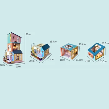 DIY Mininature DollHouses Ročno izdelane Lesene Hiše, Pohištvo, Razsvetljava Hiši Model Miniaturnega Pohištva Koča Sestavite sliko v zapisu Gif Igrače