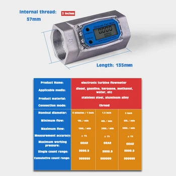 Digitalni Turbinski merilnik pretoka LCD Zaslon, Elektronski Merilnik Pretoka 1 / 1.5 / 2 Palca Za Odkrivanje Dizelsko Gorivo Kerozina Voda Metanol