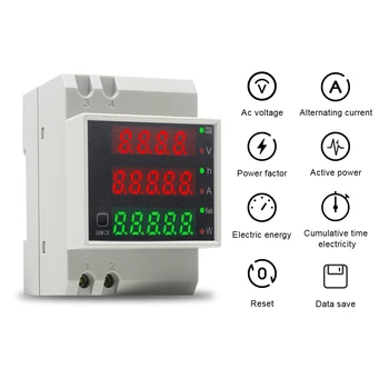 Din Rail Digitalni Voltmeter Ampermeter LED/LCD-Zaslon 0-100A Multi-funkcijo Amp Volt Energije Moč Watt Meter AC 80-300 250V-450V
