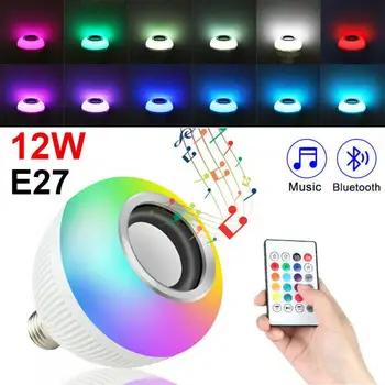 E27 Brezžični Bluetooth, LED Luči Zvočnik Žarnice RGB 12W Glasba svetilko z Daljinskim upravljalnikom 27E LED Žarnice