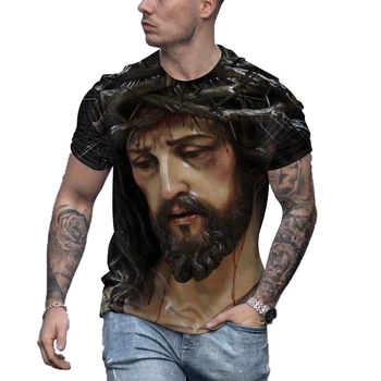 Jezus 3D natisnjeni T-shirt za moške krog vratu kratka sleeved majico priložnostne hitro sušenje, dihanje ulica slog prevelik oblačila