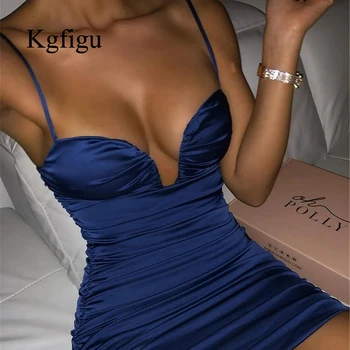 KGFIGU 2021 Nov Prihod Globoko V-Neck Povodcem Špageti Trak Obleke Za Ženske do leta 2020 Moda Stranka Noč Elegantne Dame