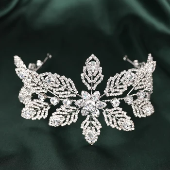 Kristalno Votlih Iz Maple Leaf Nosorogovo/Cirkonij Kron Poročne Poroko Tiaras Diamante Pokrivala za Rojstni dan