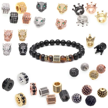 Kroglice za nakit, izdelava Kristali CZ Geometrijo Krono Leopard Čelada Lobanje Krog Prostor Kroglice za Nakit naredi sam, Zapestnico, zaradi Česar kroglice