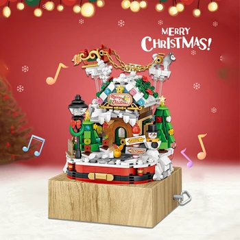 LOŠKI 1237 Vesel Božič Drevo Music Box Santa Claus Snežaka Nogavice Živali Mini Bloki, Opeke Stavbe Igrača za Otroke, št Polje