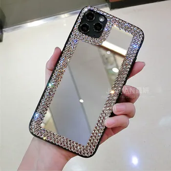 Luksuzni Modni diamant Bleščice Bling Ogledalo primeru telefon za iphone 11 12 13 Pro Max XR X XS Max 7 8 Plus dekle Ličila ogledalo Pokrov