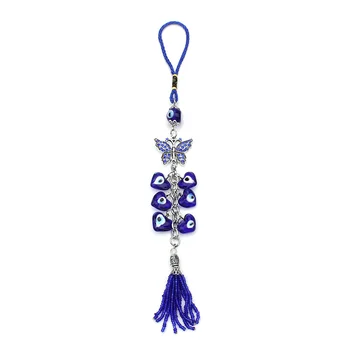 Moda Modra Zlo Oko Sova Lucky Charm Varstvo Tassel Obešalnik Kristali Avto Feng Shui Keychain 11,5 cm