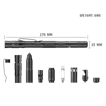 Multifunkcijski Taktično Pero Self-Defense Pero Prostem Preživetje Orodje Svetilka Odpirač Za Steklenice