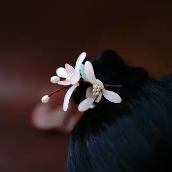 Nov Poletni Letnik Naravnih Lesenih Lase Palico Palčke Etnične Orhideja je Cvet Lase pin Ženske Lasnice Nakit Dodatki