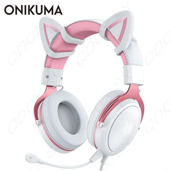 ONIKUMA X10 Roza Gaming Slušalke Mačje Uho Žično PC Stereo Šumov, Slušalke z Mikrofonom