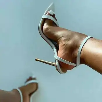 Pete za ženske kovinski tanke pete visoke pete opozoril in preproste sandale, ki modne ženske plus velikost ženske čevlje 41 42 43