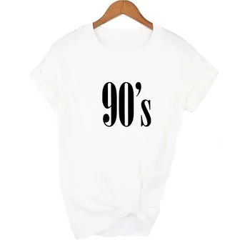 Poletje Nove Ženske 90-ih Prosti čas Smešno Moda Krog Vratu Kratek Rokav Črna, Oranžna, Bela Črka T - Shirt