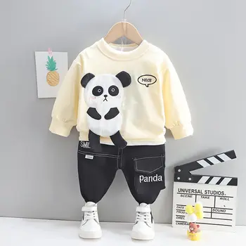 Pomlad Jesen Otroci Oblačila Baby Fantje Bombaž Panda T-shirt Hlače 2Pcs/nastavi Dojenčka Ven Otrok Moda Malčka, Oblačila, Trenirke