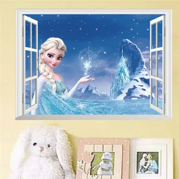 Risanke Disney stenske nalepke za dnevno sobo, spalnica dekoracijo sten 3D Zamrznjene film nalepke za otroško sobo, nalepke vrata