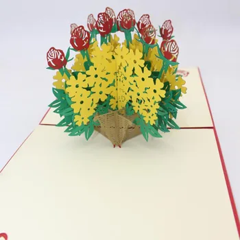 Rose Košarico 3D Pop UP Card Darilo Razglednica Z Ovojnice Nalepke Poročno Vabilo, Voščilnice za Obletnice Kartice Wenskaart