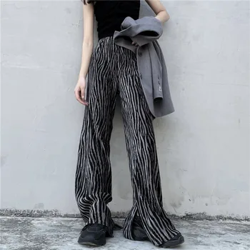 Rosetic Gothic Ženske Zebra Split Dolge Hlače Priložnostne Svoboden Moda Sre Noge Goth Punk High Street Ženski Pomlad Jesen Fashion 2021