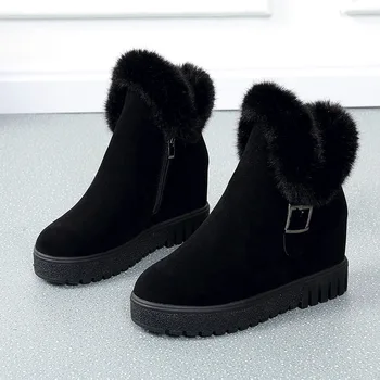 Sneg škornji ženske zimske 2021 novi korejski različico plus žamet udobje, toplino moda povečala strani zadrgo ženske bombaž čevlji