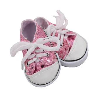 Vroče Prodajo Priljubljenih Platno Čevlji Za Dekle Lutke 7 cm Ročno Superge Z Bleščica, Čevlji Za dojenčke 18 inch Ameriške Lutke