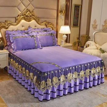 WOSTAR Bedspread na postelji, pozimi toplo, mehko kristalno pasja kraljica king size postelja list evropske stil poroka čipke posteljo krila
