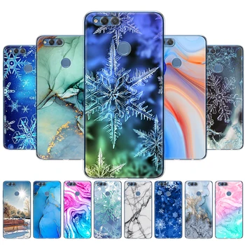 Za huawei honor 7X Primeru mehko tpu silikon hrbtni pokrovček telefona na čast 7x coque odbijača fundas marmorja luskast snega, ki pozimi božič