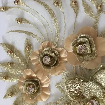Zlate Vezenine, Čipke izrez 3D Cvet Šivanje ABS pearl DIY Poročno Obleko Oblačila Design Okrasite Čipke Ovratnik Plovila, dodatno Opremo