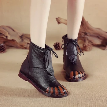 Ženske Priložnostne Obložene Pravega Usnja Sneg Škornji Ravno Škorenjčki Pozimi Topli Škornji za Ženske Retro Gothic Čevlji Botas De Mujer