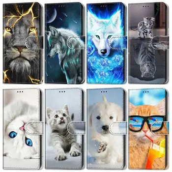 Živalski Vzorec Otroci Tulec Za Samsung Galaxy S5 S6 S7 S8 S9 S10 Plus S10 E S20 Ultra Sneg Pes, Mačka Tiger Magnet Telefon Primeru V08F